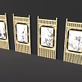 Four Traditional Chinese Bamboo Room Dividers With Decorative Painted Panels
