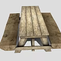 Rustic Wooden Outdoor Picnic Table With Benches And Natural Wood Grain
