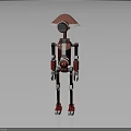 Red And White Robot Character With Hat Shaped Head Circular Eye And Mechanical Body Design