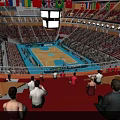 Vibrant Basketball Arena With Full Seated Spectators And Active Game On Court