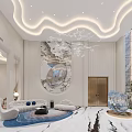 Modern Living and Dining Room Interior With Lofty Ceiling Curved Lighting And Marble Flooring