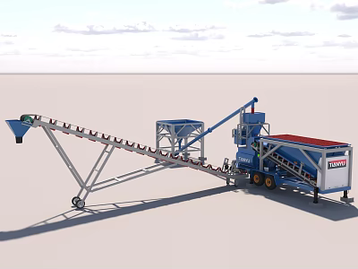 Efficient Industrial Plant Mobile Crushing System with Conveyor Belt and Processing Equipment 3d model