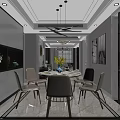 Modern Living Dining Room Interior With Gray Sofa Coffee Table TV Chandelier And Decorative Paintings