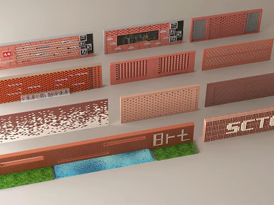 Feature Wall Designs With Perforated Patterns Art Inscription And Grass Water Details 3d model