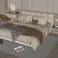 Modern Cozy Bedroom Interior With Bed Pillows Blankets Nightstand And Dressing Table