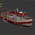 Red and White Working Boat with Deck Lifebuoy and Essential Equipment
