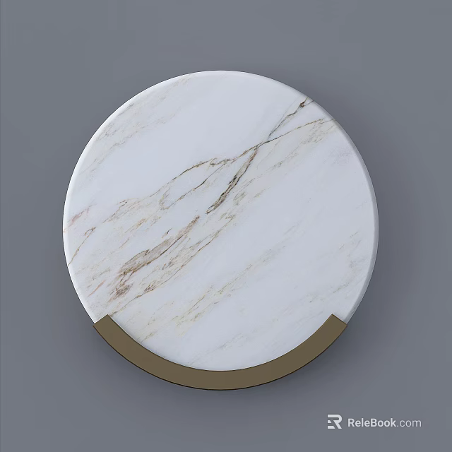 Modern Round Wall Lamp With White Marble Surface And Gold Arc Base 3d model 