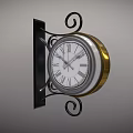 Vintage Wall Clock With Iron Bracket Scroll Design And Roman Numeral Dial 3d model