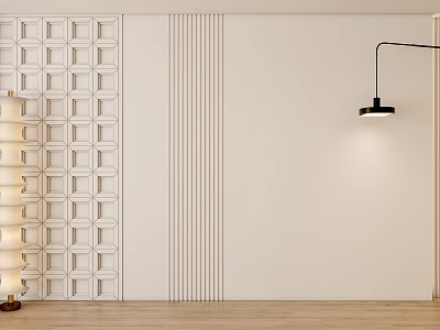 Modern Interior White Background Wall With Geometric Pattern Vertical Stripes And Floor Lamp 3d model