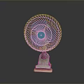Modern Tabletop Electric Fan With Blue Blades And White Base Metal Grille