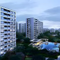 Modern High Rise Residential Complex With Landscaped Gardens And Swimming Pool