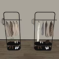 Black Metal Clothes Racks with Hanging Coats Dresses Shoes and Bags on Shelves