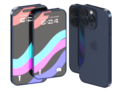 Smartphones Front Screen Time Date Colorful Wave Patterns Back Multiple Cameras Apple Logo Glass Finish 3d model