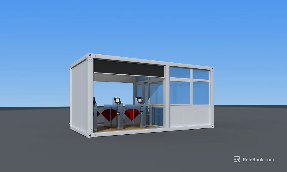 Modern White Container Security Booth With Glass Windows And Interior Equipment 3d model
