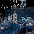 Elegant Blue Banquet Hall With Chandeliers Star Decorations Jellyfish Wedding Arch And White Florals