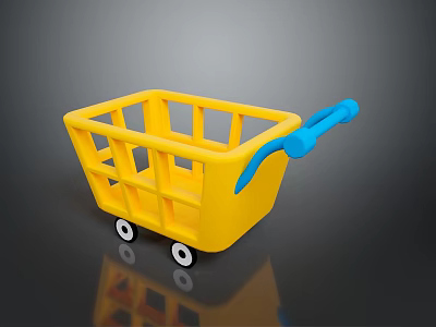 Yellow Plastic Shopping Cart with Blue Handle and White Wheels for Kids 3d model
