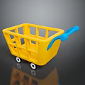 Yellow Plastic Shopping Cart with Blue Handle and White Wheels for Kids