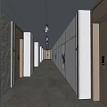 Elegant Hotel Corridor With Ink Mountain Painting Wooden Doors And Recessed Lighting