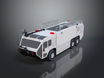 White Modern Fire Truck With Roof Ladder And Red Warning Lights 3d model