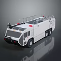 White Modern Fire Truck With Roof Ladder And Red Warning Lights