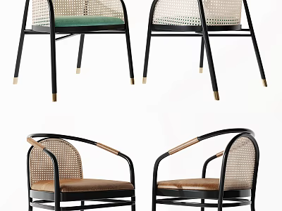 Modern Leisure Chair With Rattan Backrest Black Frame And Armrests Design 3d model