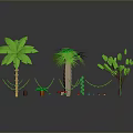 Various Green Tropical Plants Including Palm Trees Vine Decor And Small Potted Plants