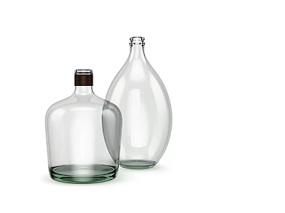Clear Glass Bottles With Short Plump Brown Cap And Tall Slender Transparent Body 3d model