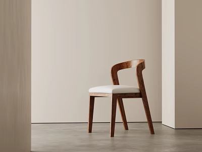 Minimalist Leisure Chair With Wooden Frame Curved Armrest And White Cushion In Light Room 3d model