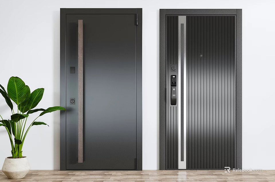 Modern Security Doors With Sleek Panels And Smart Lock Systems 3d model 