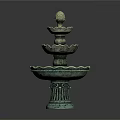 Classical Multi Tiered Fountain With Verdigris Finish Pedestal Base And Ornamental Tiered Basins