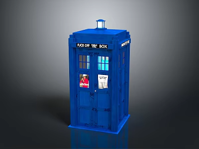 Blue Police Box Structure With Classic Design And Iconic Windows Doors 3d model