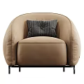 Modern Beige Fabric Single Sofa With Striped Pillow And Curved Back Metal Frame Design