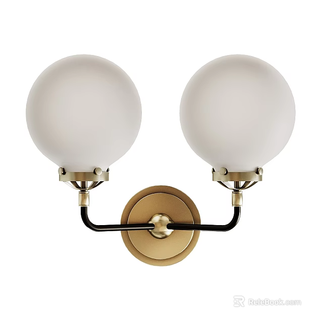 Modern White Spherical Shade Wall Sconce With Gold Metal Black Arms And Round Backplate 3d model 