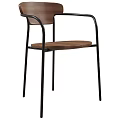 Modern Accent Leisure Chair Featuring Wooden Seat Backrest And Black Metal Frame