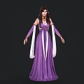 Elegant Female Fantasy Character In Purple Gown With White Sleeve Decorations And Long Flowing Sleeves