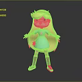 Cute Game Movie Character with Long Yellow Hair Green Dress Pink Stockings and Red Horns