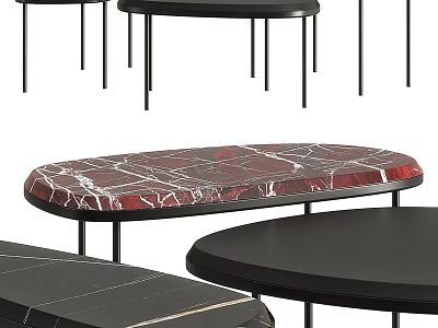 Elegant Modern Coffee Table With Red Marble Top And Black Metal Frame 3d model