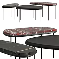Elegant Modern Coffee Table With Red Marble Top And Black Metal Frame