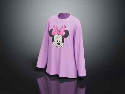 Kids Purple Long Sleeve T shirt With Minnie Mouse Face And Pink Bow Design 3d model