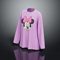 Kids Purple Long Sleeve T shirt With Minnie Mouse Face And Pink Bow Design