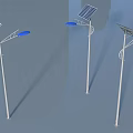 Solar Outdoor Street Lights with White Poles Blue Light Heads and Curved Designs