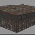 Dark Metal Industrial Building With Multiple Roll Up Doors On Green Screen Background