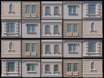 Various Architectural Window Designs With Decorative Frames And Glass Panes 3d model