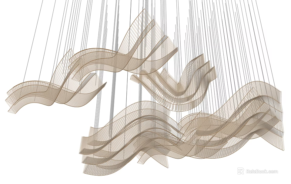 Elegant Modern Crystal Chandelier With Wavy Lines Thin Wires And White Background 3d model 