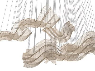 Elegant Modern Crystal Chandelier With Wavy Lines Thin Wires And White Background 3d model