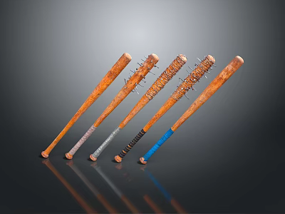 Wooden Baseball Bats With Various Handle Colors And Decorative Nails For Daily Use 3d model