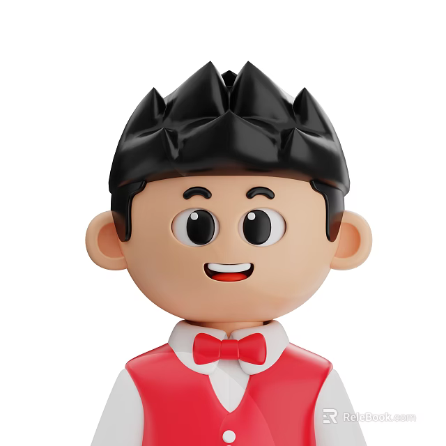 Cartoon Boy With Spiky Black Hair Smiling In Red Vest White Shirt Red Bow Tie 3d model 