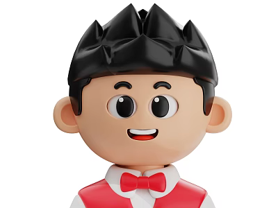 Cartoon Boy With Spiky Black Hair Smiling In Red Vest White Shirt Red Bow Tie 3d model