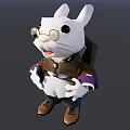 3D Animated Rabbit Character With Round Glasses Brown Coat Purple Cuffs And Backpack