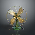 Vintage Computer Cooling Fan With Golden Blades Green Base And Metal Frame